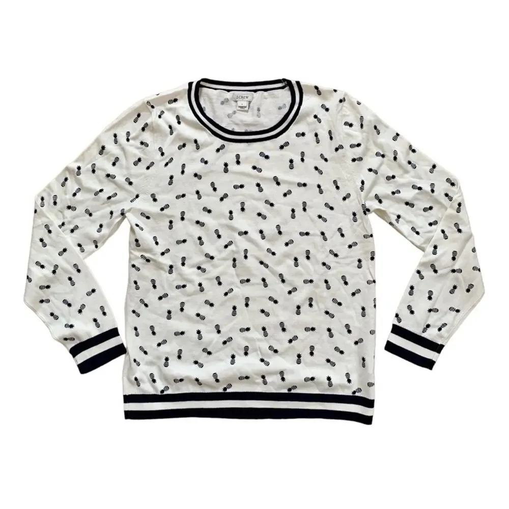 J. CREW Cotton Women’s XS Crew Neck Sweater Pineapple Print Prep Golf Cruise - Picture 3 of 9